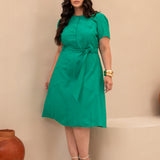 Vestido Midi Frente Com Botões Verde