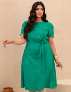 Vestido Midi Frente Com Botões Verde