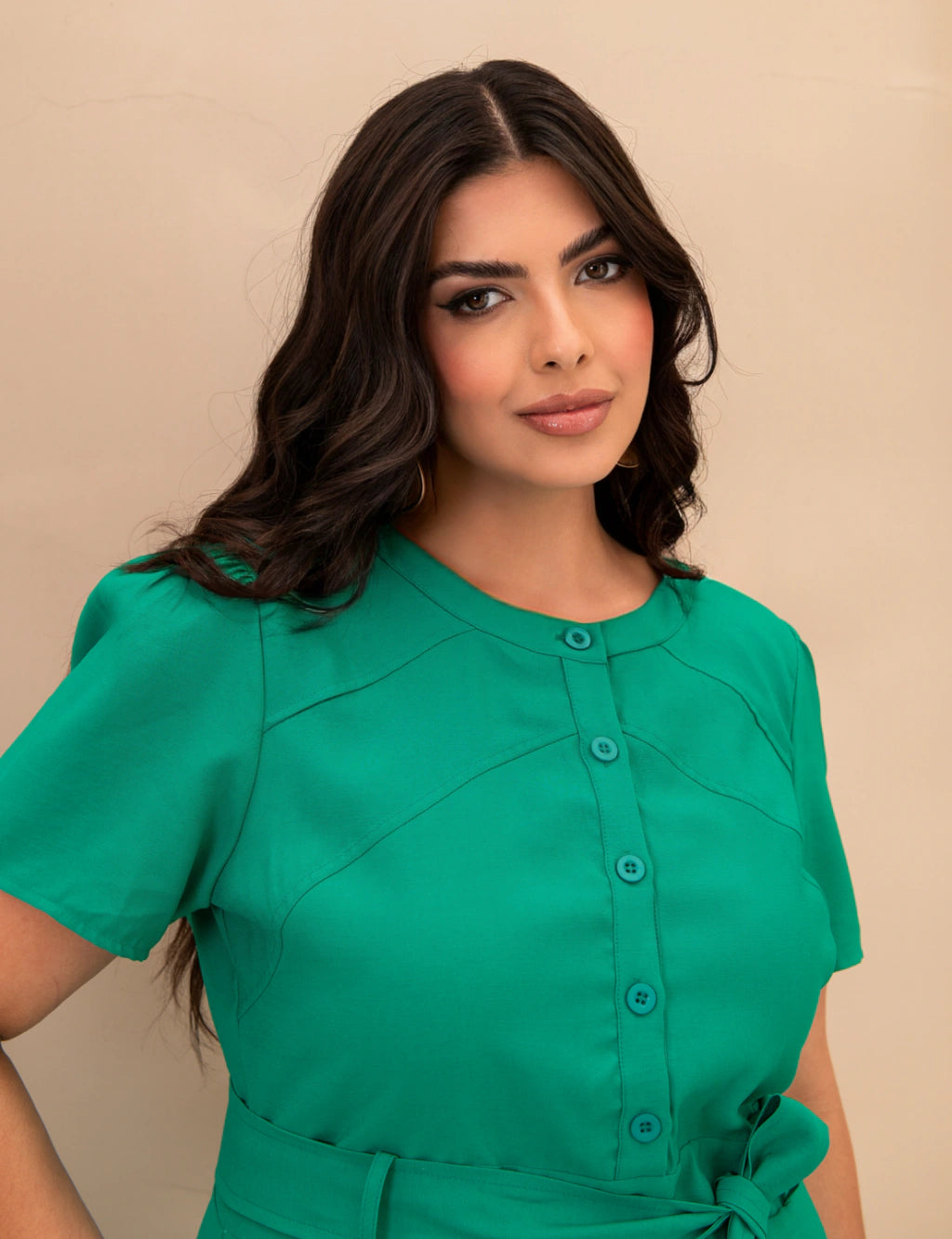 Vestido Midi Frente Com Botões Verde
