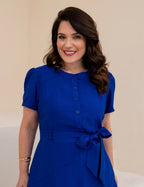 Vestido Midi Frente Com Botões Azul Royal