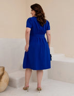 Vestido Midi Frente Com Botões Azul Royal
