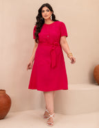 Vestido Midi Frente Com Botões Pink