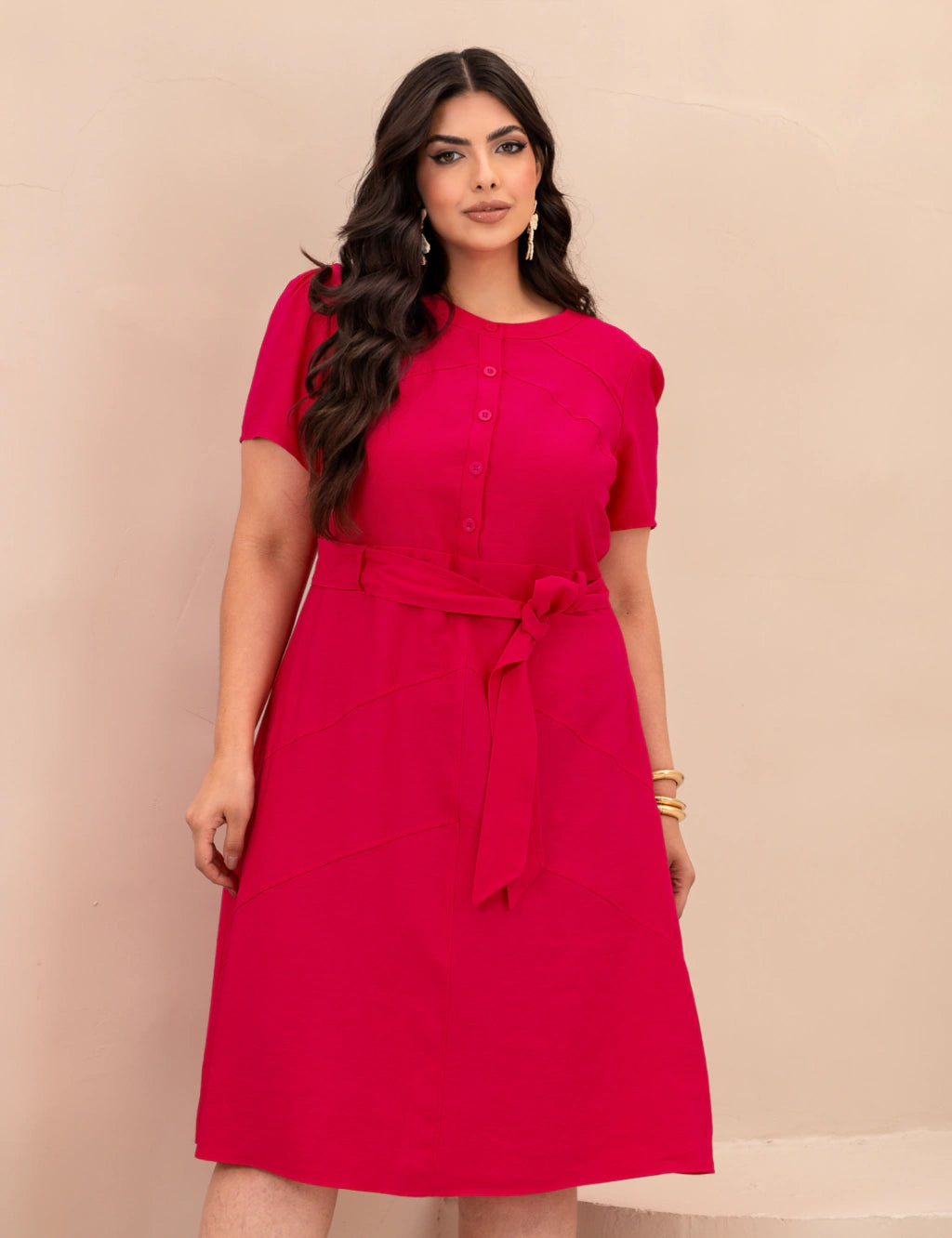 Vestido Midi Frente Com Botões Pink