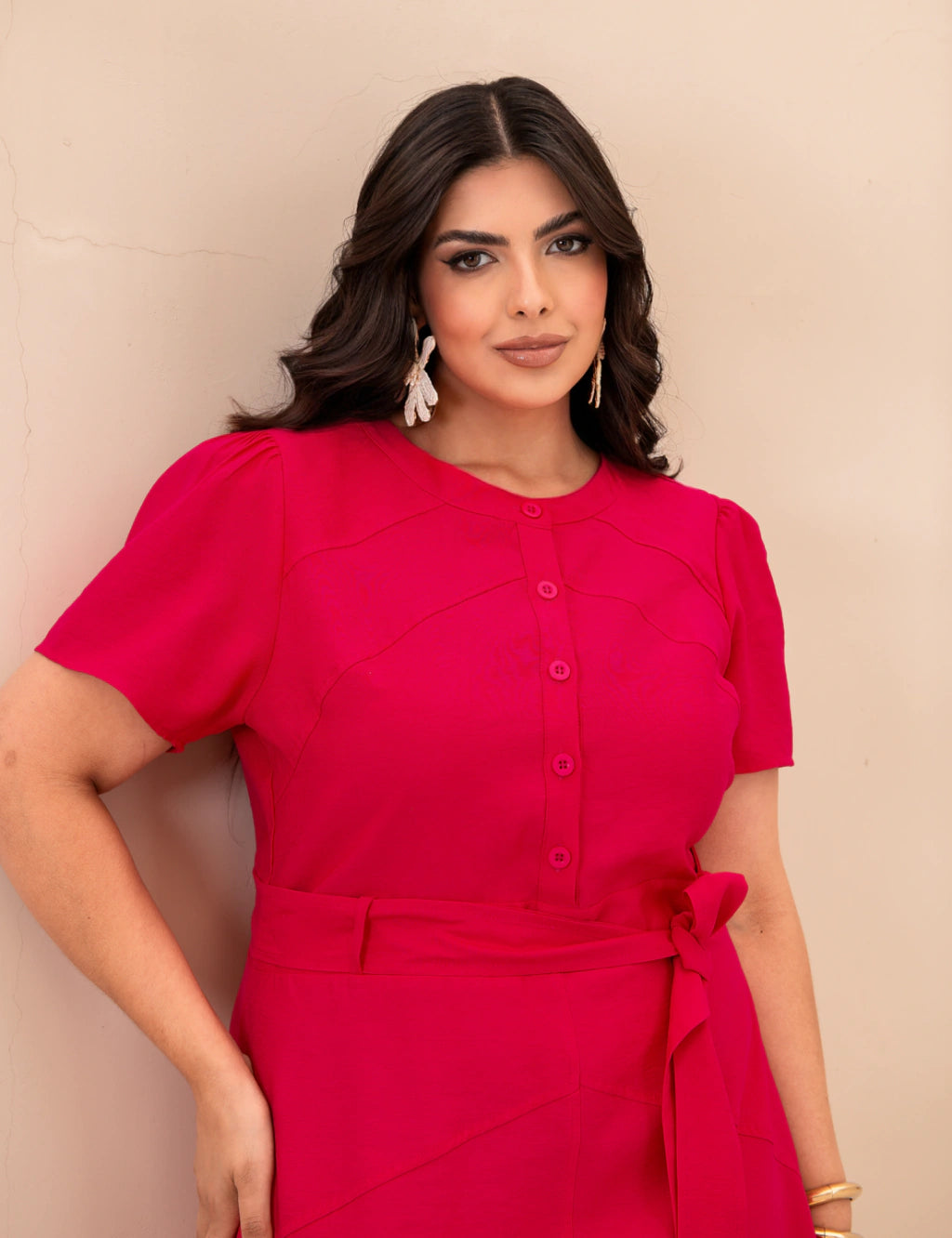 Vestido Midi Frente Com Botões Pink