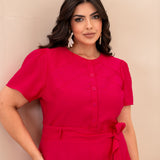 Vestido Midi Frente Com Botões Pink