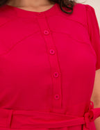 Vestido Midi Frente Com Botões Pink