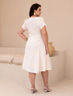 Vestido Midi Com Bordado Bege