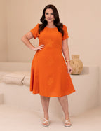 Vestido Midi Com Bordado Laranja
