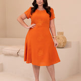Vestido Midi Com Bordado Laranja