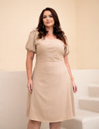 Vestido Midi Decote Princesa Bege