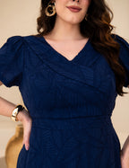 Vestido Midi Com Textura Marinho