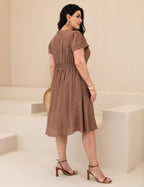 Vestido Midi Com Textura Marrom