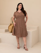 Vestido Midi Com Textura Marrom