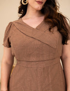 Vestido Midi Com Textura Marrom