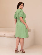 Vestido Midi Com Pregas Verde