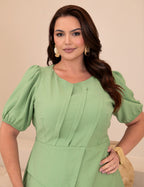 Vestido Midi Com Pregas Verde