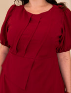 Vestido Midi Com Pregas Vinho