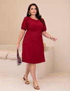 Vestido Midi Com Pregas Vinho