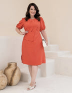 Vestido Midi Com Pregas Telha