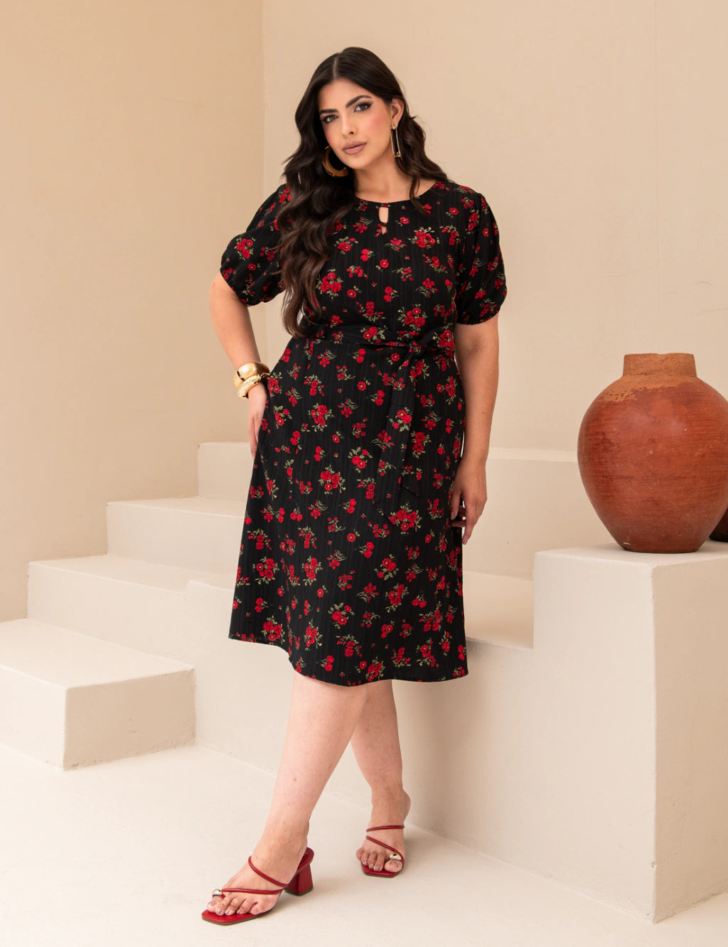 Vestido Midi Frisse Floral Preto