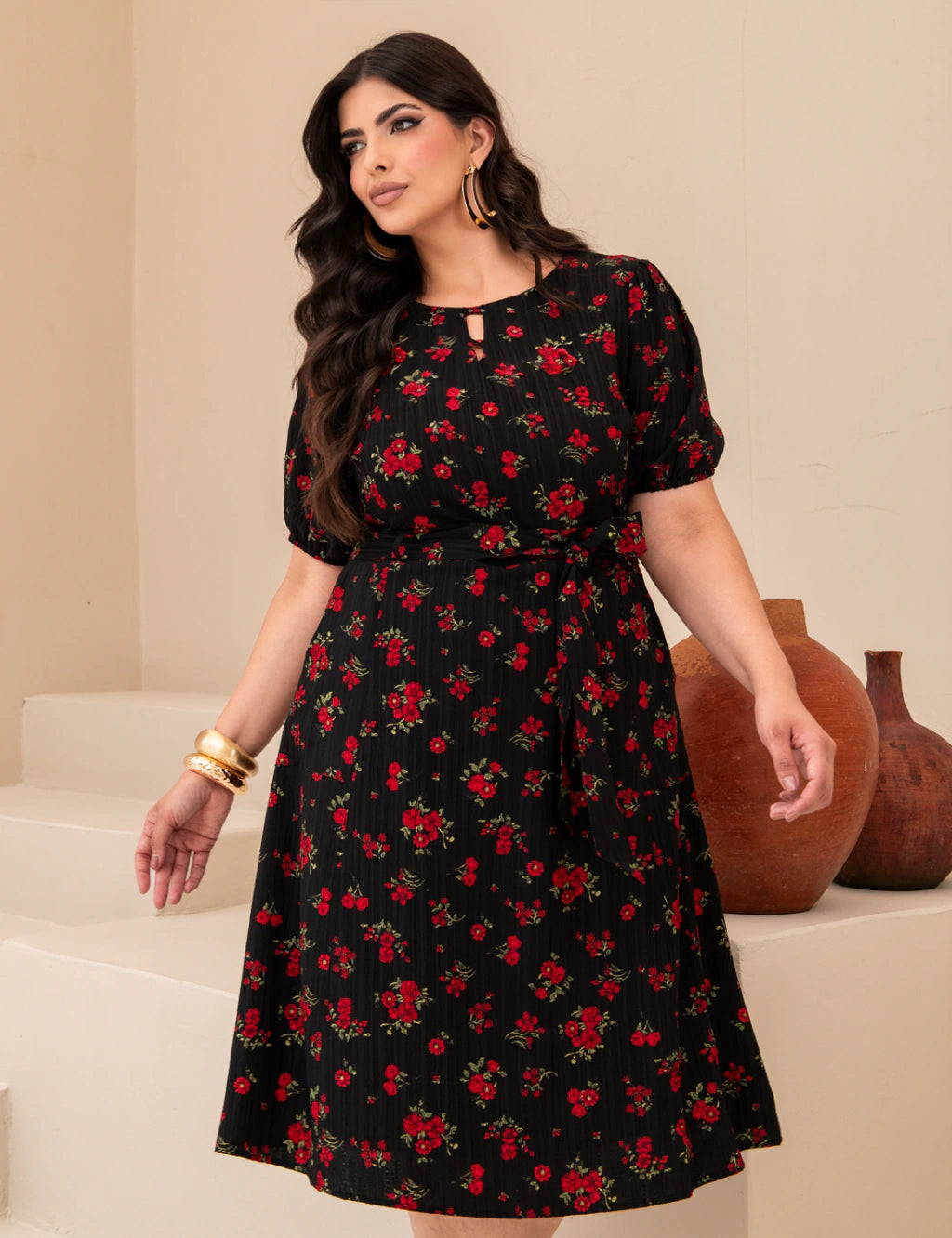 Vestido Midi Frisse Floral Preto