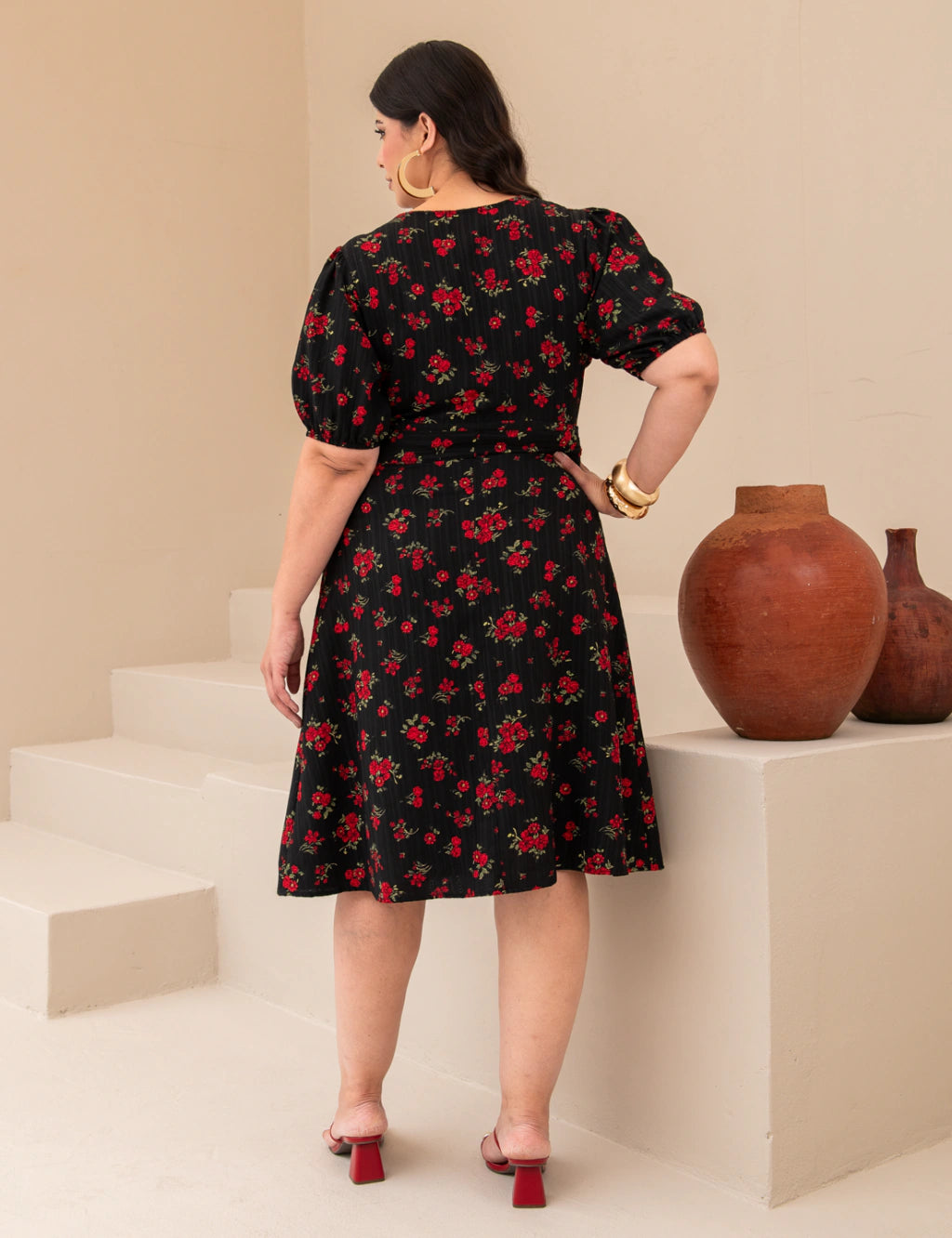 Vestido Midi Frisse Floral Preto