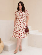 Vestido Midi Frisse Floral Bege