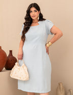 Vestido Midi Frisse Tubinho Azul