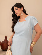 Vestido Midi Frisse Tubinho Azul
