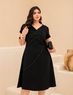 Vestido Midi Com Nervuras Preto