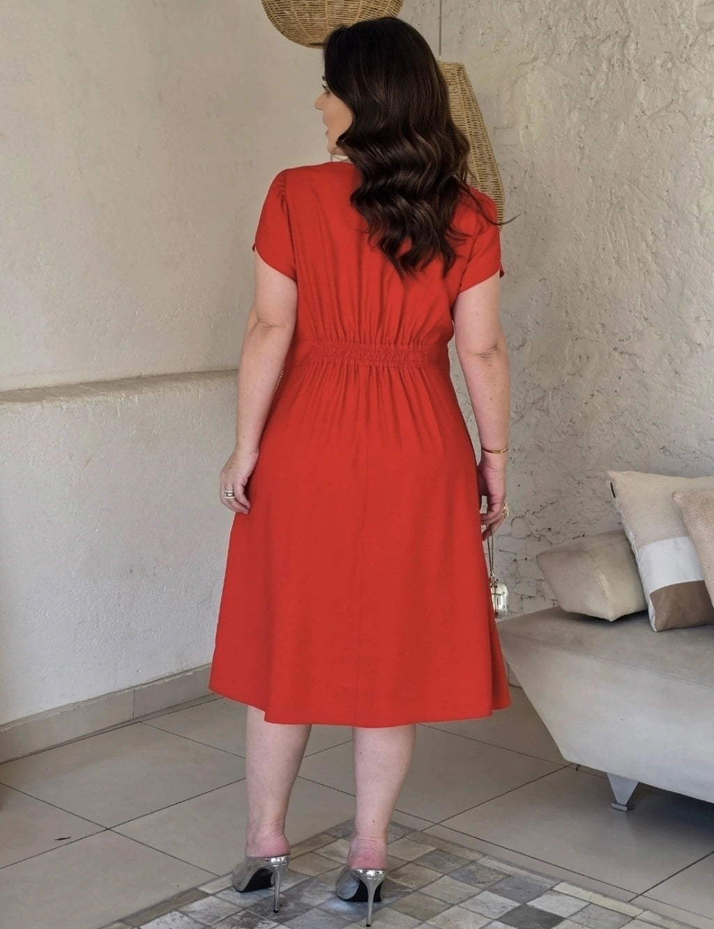Vestido Midi Com Nervuras Vermelho