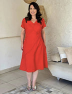 Vestido Midi Com Nervuras Vermelho