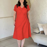 Vestido Midi Com Nervuras Vermelho