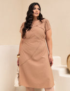 Vestido Midi Com Nervuras Marrom