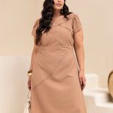 Vestido Midi Com Nervuras Marrom