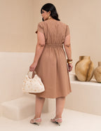 Vestido Midi Com Nervuras Marrom