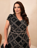 Vestido Longo Frisse Estampado Preto