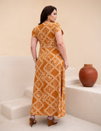 Vestido Longo Frisse Estampado Marrom