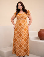 Vestido Longo Frisse Estampado Marrom