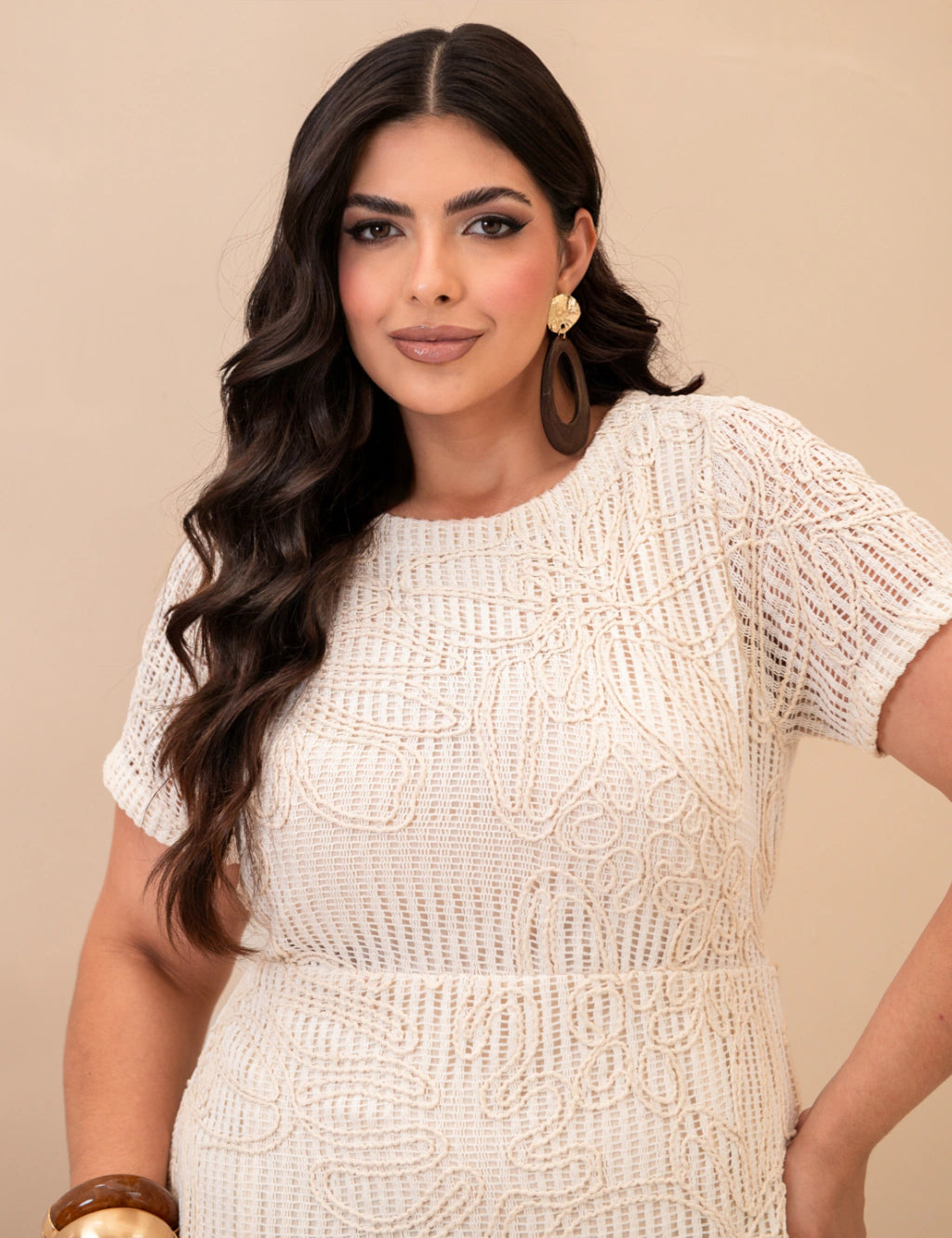 Vestido Curto Com Saia Flare Bege