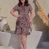 Vestido Curto Com Saia Flare Marrom