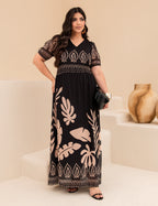 Vestido Longo Estampa Barrado Preto