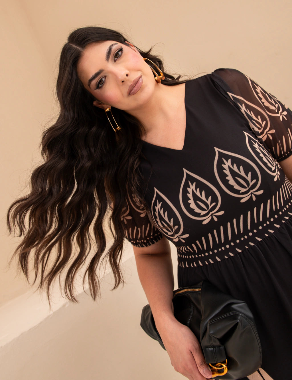 Vestido Longo Estampa Barrado Preto