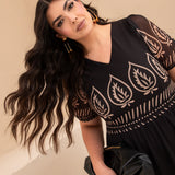 Vestido Longo Estampa Barrado Preto