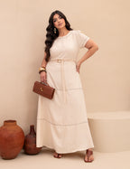 Vestido Longo Com Fivela Bege