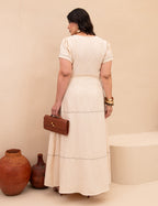 Vestido Longo Com Fivela Bege