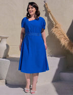 Vestido Midi Com Cinto Argola Azul