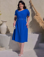 Vestido Midi Com Cinto Argola Azul