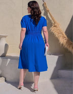Vestido Midi Com Cinto Argola Azul