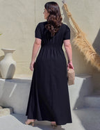 Vestido Longo Com Vivo Frente Preto